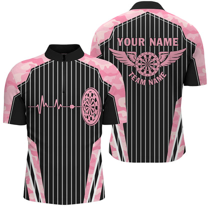 Rosa Camo Dartscheibe Puls Herzschlag Lustige Flügel Herren Dartshirt – Team Trikot TDM2787