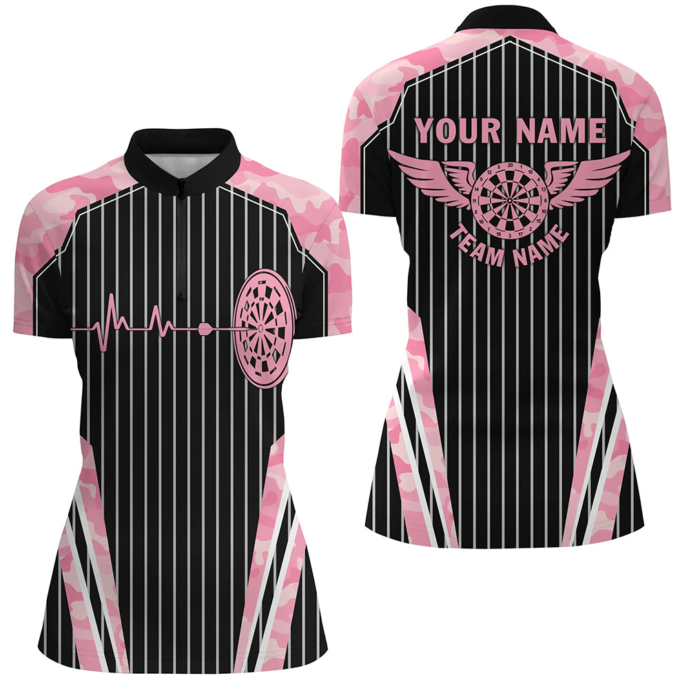 Rosa Camo Dartscheibe Puls Herzschlag Lustige Flügel Damen Dartshirt – Team Trikot TDM2787