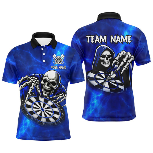 Individuelles blaues Totenschädel-Dart-Poloshirt für Herren, Totenkopf-Darttrikot TDM3018