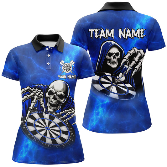 Individuelles Blaues Todesskelett Dart Poloshirt für Damen, Skull Dart Trikot TDM3018