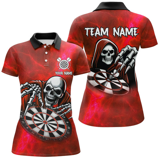 Individuelles Rotes Todesskelett Dart Poloshirt für Damen, Skull Dart Trikot TDM3019