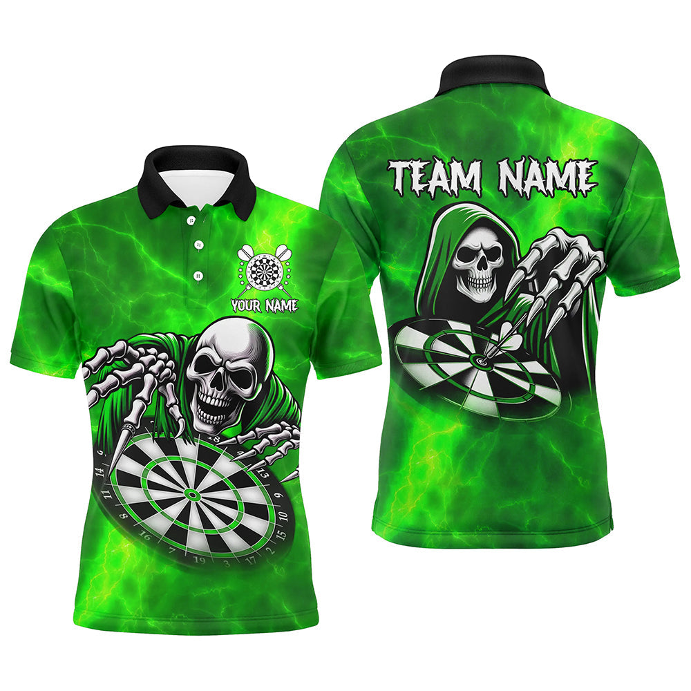 Individuelles grünes Totenschädel-Dart-Poloshirt für Herren, Totenkopf-Darttrikot TDM3020