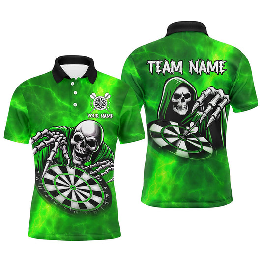 Individuelles grünes Totenschädel-Dart-Poloshirt für Herren, Totenkopf-Darttrikot TDM3020