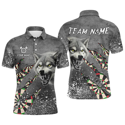 Personalisierte Graue Grunge Wolf Herren Dartshirts, Darts Liga Teamshirts Coole Darttrikots TDM3317