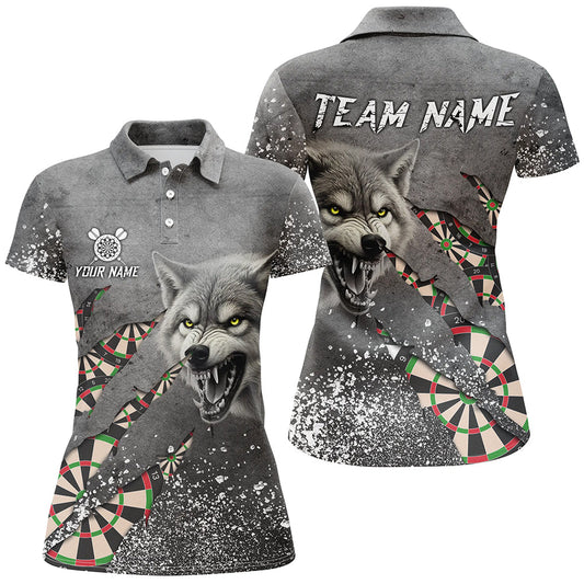 Personalisierte Grau Grunge Wolf Dartshirts für Damen, Dartliga-Teamshirts TDM3317