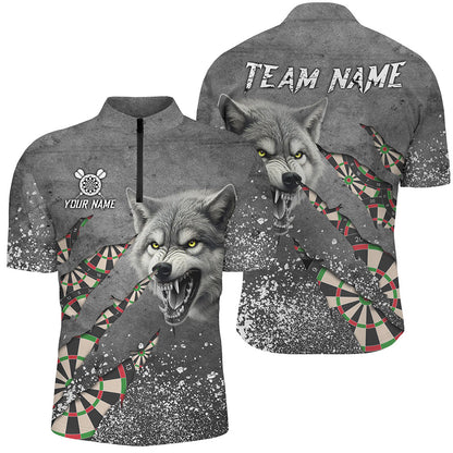 Personalisierte Graue Grunge Wolf Herren Dartshirts, Darts Liga Teamshirts Coole Darttrikots TDM3317