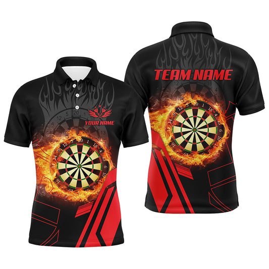 Individuelles Dartbrett Rote Feuerflamme Herren Poloshirt, Geschenke Für Dartspieler TDM1276