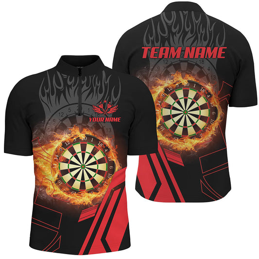Individuelles Rotes Dartboard Feuerflamme Herren Shirt mit Viertelreißverschluss, Geschenke für Dartspieler TDM1276