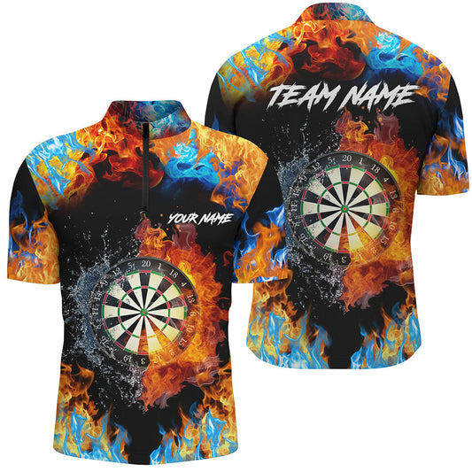 Individuelles Dartboard Feuer und Wasser Herren Shirt mit Viertelreißverschluss, Dart Trikot TDM1277