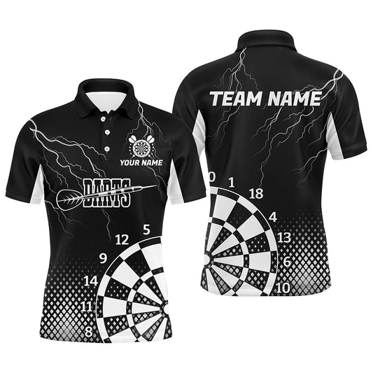 Individuelles Schwarz Weiß Blitz Dart Poloshirt Für Herren, Cooles Dart-Teamtrikot TDM2281