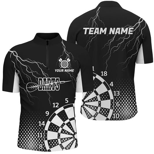 Individuelles Schwarz Weiß Lightning Dart Herren Shirt mit Viertelreißverschluss, Cool Dart Team Trikot TDM2281