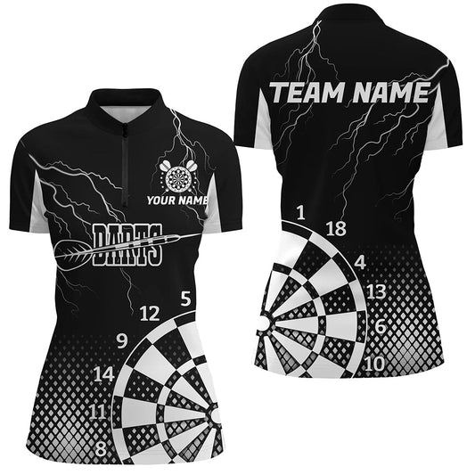 Individuelles Schwarz Weißes Lightning Dart Damen Quarter Zip Shirt, Cool Dart Team Trikot TDM2281
