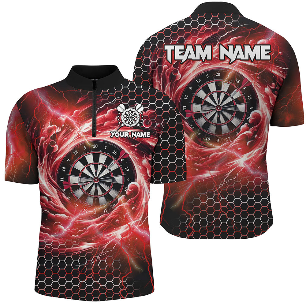 Individuelles Lustiges Dartboard Storm Thunder Dart Herren Shirt mit Viertelreißverschluss, Rotes Dart Team Trikot TDM2549