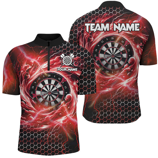 Individuelles Lustiges Dartboard Storm Thunder Dart Herren Shirt mit Viertelreißverschluss, Rotes Dart Team Trikot TDM2549
