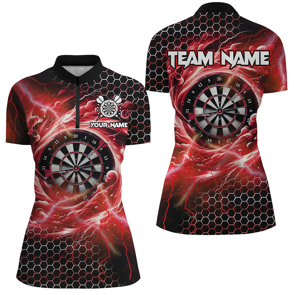 Individuelles Lustiges Dartboard Sturm Donner Dart Damen Quarter Zip Shirt, Rotes Team Dart Trikot TDM2549
