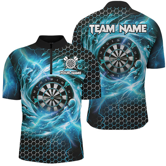 Individuelles Lustiges Dartboard Storm Thunder Dart Herren Shirt mit Viertelreißverschluss, Blaues Dart Team Trikot TDM2550