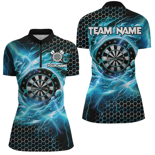 Individuelles Lustiges Dartboard Sturm Donner Dart Damen Quarter Zip Shirt, Blaues Team Dart Trikot TDM2550
