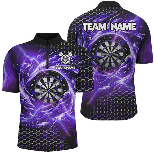 Individuelles Lustiges Dartboard Storm Thunder Dart Herren Shirt mit Viertelreißverschluss, Lila Dart Team Trikot TDM2551