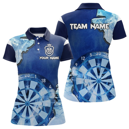 Individuelle Blaue Eisige Licht Darts-Poloshirts für Damen, Cooles Dart-Trikot-Team TDM3462