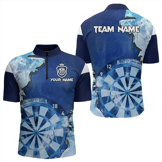 Individuelles Blau Eis Licht Dart Viertelreißverschluss Herren Shirt, Cool Dart Trikot Team TDM3462