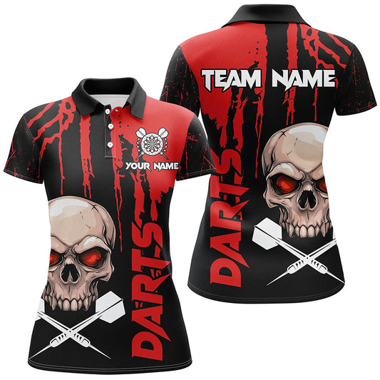 Individuelles Rotes Grunge Skull Dart Poloshirt für Damen, Gruseliges Dart Trikot Team Uniform TDM2797