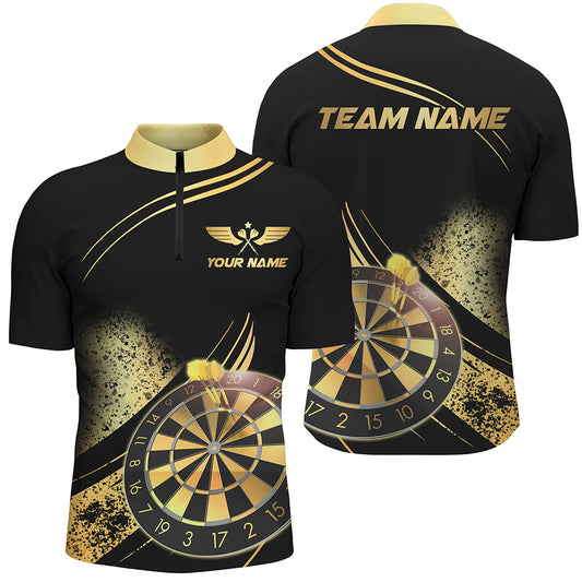 Individuelles Golden Dartboard Grunge Dart Herren Shirt mit Viertelreißverschluss, Dart Team Trikot TDM2805