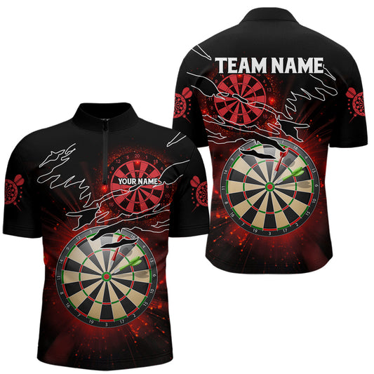 Individuelles Auffälliges Rotes Leuchtendes Licht Dart Viertelreißverschluss Herren Shirt, Dart Trikot Liga TDM3479