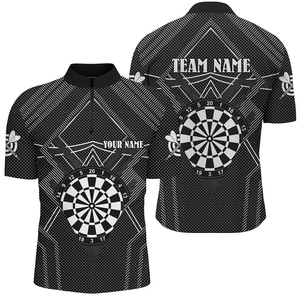 Schwarzes Dart Trikot Dart Herren Shirt mit Viertelreißverschluss, Dartboard Dart Team Shirt TDM1503