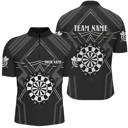 Schwarzes Dart Trikot Dart Herren Shirt mit Viertelreißverschluss, Dartboard Dart Team Shirt TDM1503