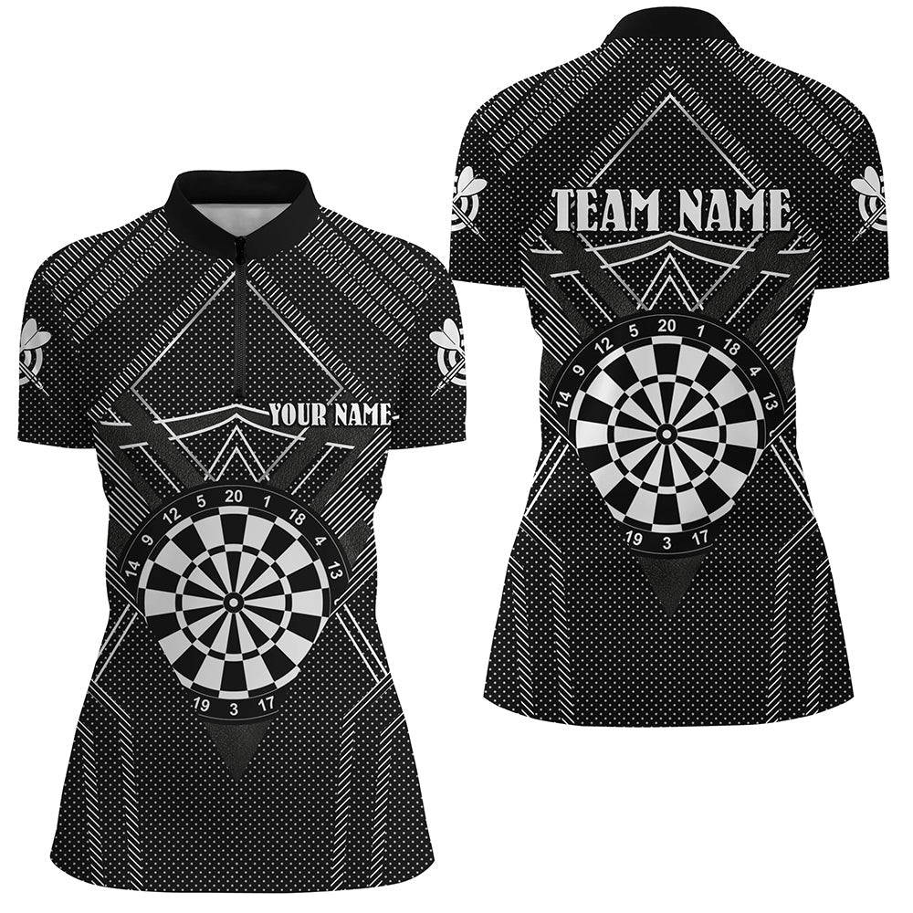 Individuelles schwarzes Dart Jersey Dart Quarter Zip Shirt für Damen, Dartboard Dart Team Shirt TDM1503