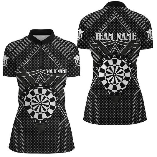 Individuelles schwarzes Dart Jersey Dart Quarter Zip Shirt für Damen, Dartboard Dart Team Shirt TDM1503