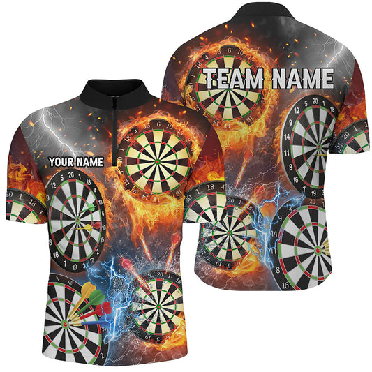 Individuelles Fire Flame Lightning Herren Shirt mit Viertelreißverschluss, Dart Trikot Geschenk Für Dart Liebhaber TDM2560