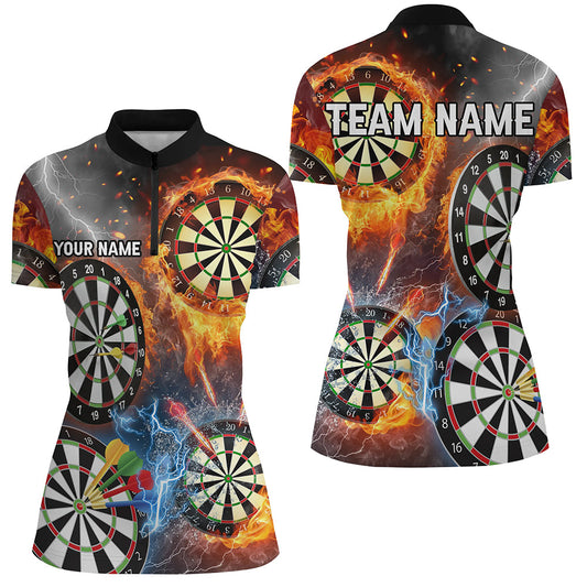 Individuelles Feuer Flamme Blitz Damen Quarter Zip Shirt, Dart Trikot Geschenk Für Dart Liebhaber TDM2560