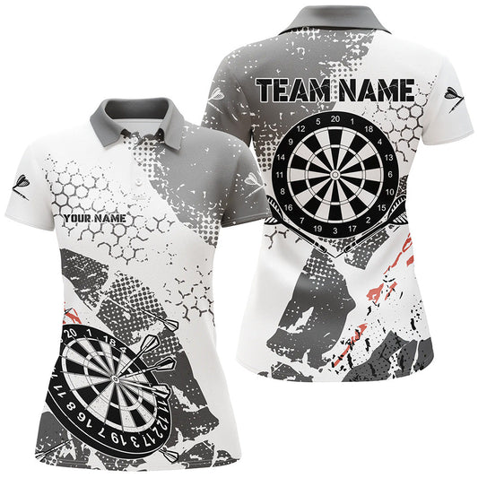 Individuelles Retro Graues Weißes Muster Herren Poloshirt, Grunge Darts-Teamtrikot TDM2562