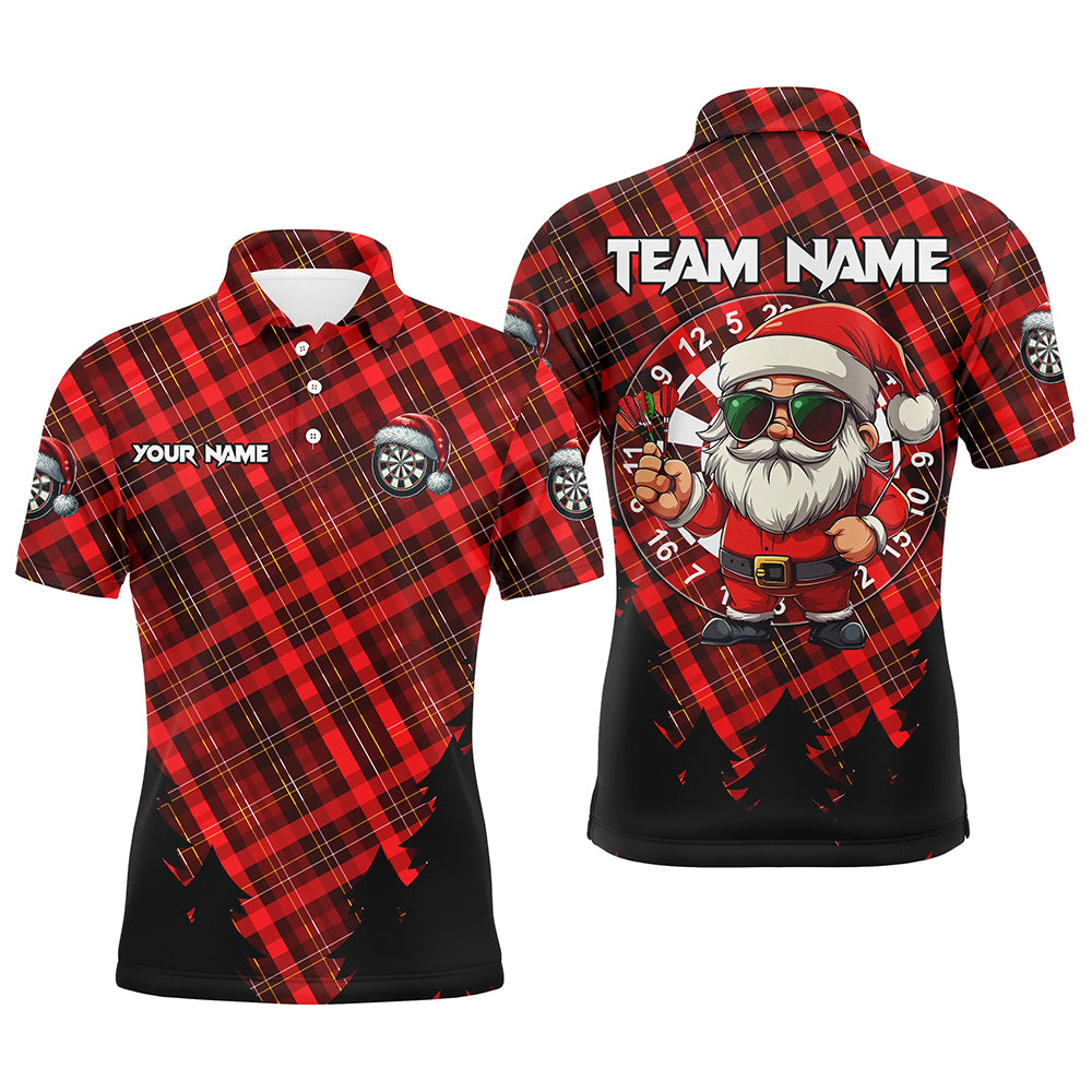 Individuelles lustiges Santa-rotes Karomuster-Dart-Poloshirt für Herren, Weihnachts-Darttrikot TDM2808