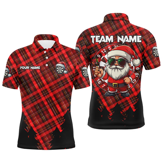 Individuelles lustiges Santa-rotes Karomuster-Dart-Poloshirt für Herren, Weihnachts-Darttrikot TDM2808