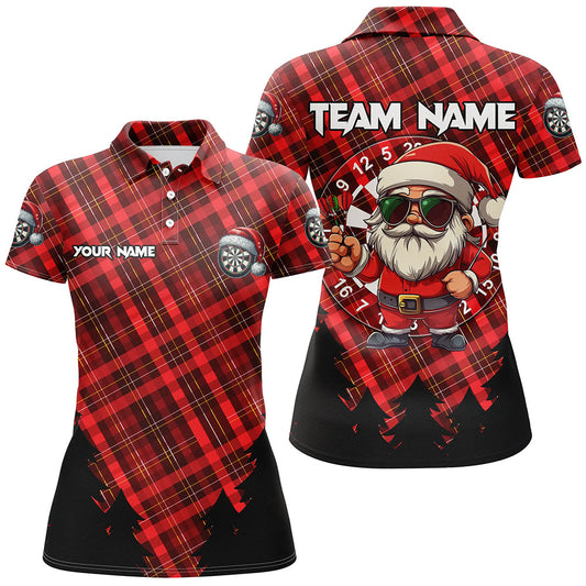 Individuelles Lustiges Santa Rotes Plaid Muster Dart Poloshirt für Damen, Weihnachts Dart Trikot TDM2808