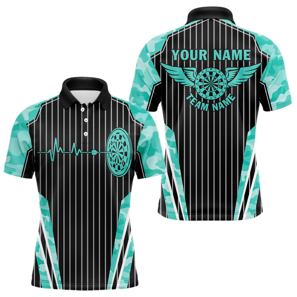 Individuelles türkisfarbenes Tarn-Dartbrett-Herzschlag-Poloshirt für Herren, witziges Flügel-Darttrikot TDM3618
