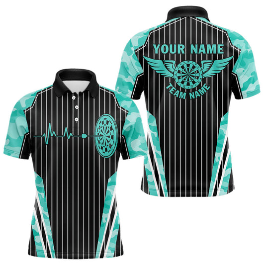 Individuelles türkisfarbenes Tarn-Dartbrett-Herzschlag-Poloshirt für Herren, witziges Flügel-Darttrikot TDM3618