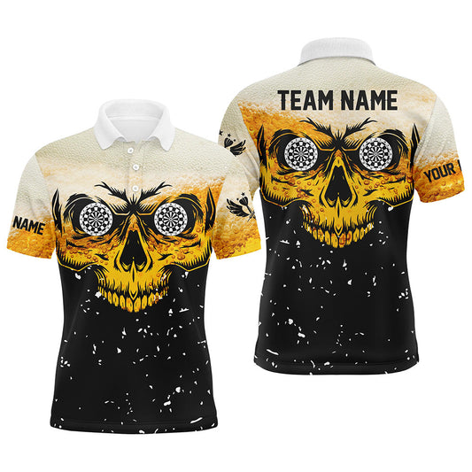 Individuelles Grunge Gelbes Schwarzes Totenschädel Dart Poloshirt Für Herren, Dart Team Liga Shirt TDM1514
