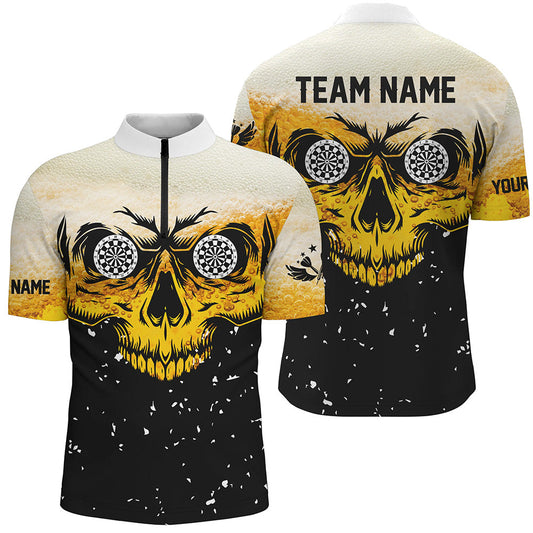 Grunge Gelb Schwarz Totenkopf Dart Herren Shirt mit Viertelreißverschluss, Dart Team Liga Shirt TDM1514