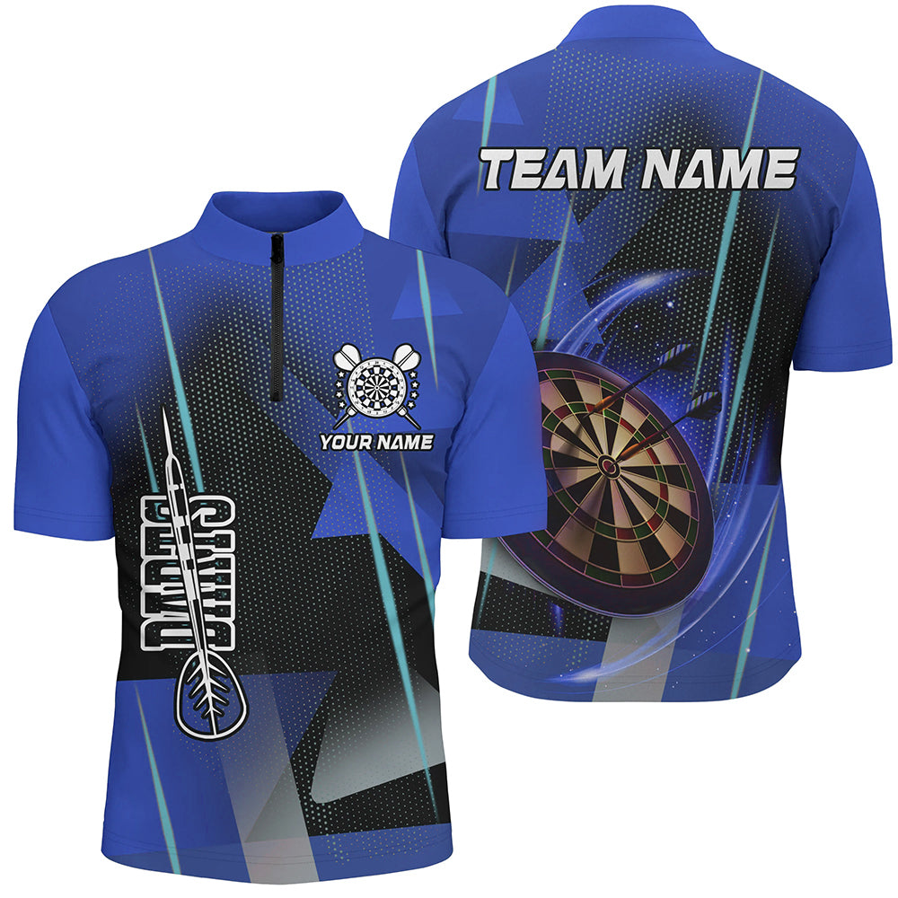 Individuelles Blaues Darts Herren Shirt mit Viertelreißverschluss, Dart Team Uniform Outfit TDM2573