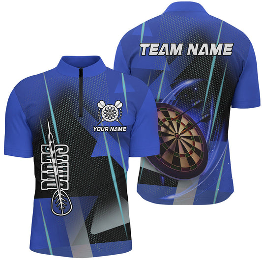 Individuelles Blaues Darts Herren Shirt mit Viertelreißverschluss, Dart Team Uniform Outfit TDM2573