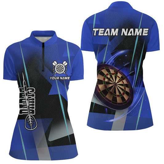 Individuelles Blaues Darts Damen Quarter Zip Shirt, Dart Team Uniform Outfit TDM2573