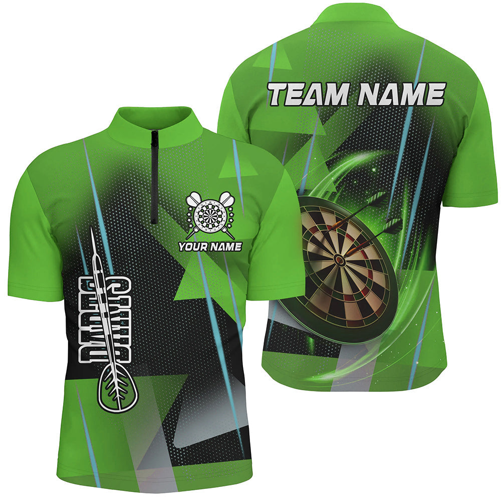 Individuelles Grünes Darts Herren Shirt mit Viertelreißverschluss, Dart Team Uniform Outfit TDM2574