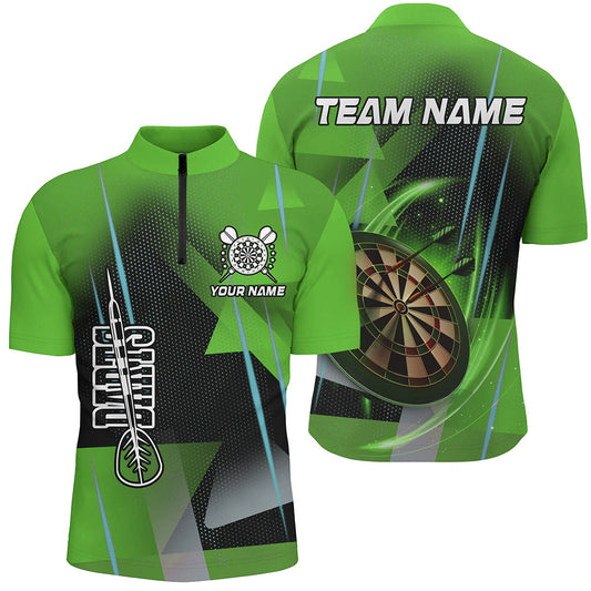 Individuelles Grünes Darts Herren Shirt mit Viertelreißverschluss, Dart Team Uniform Outfit TDM2574