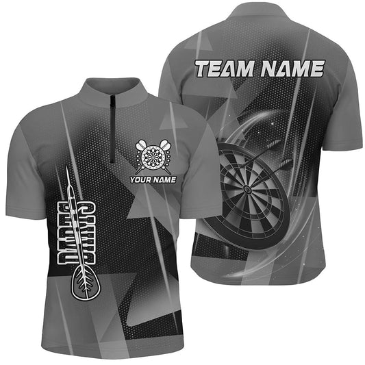 Individuelles Graues Darts Herren Shirt mit Viertelreißverschluss, Dart Team Uniform Outfit TDM2575