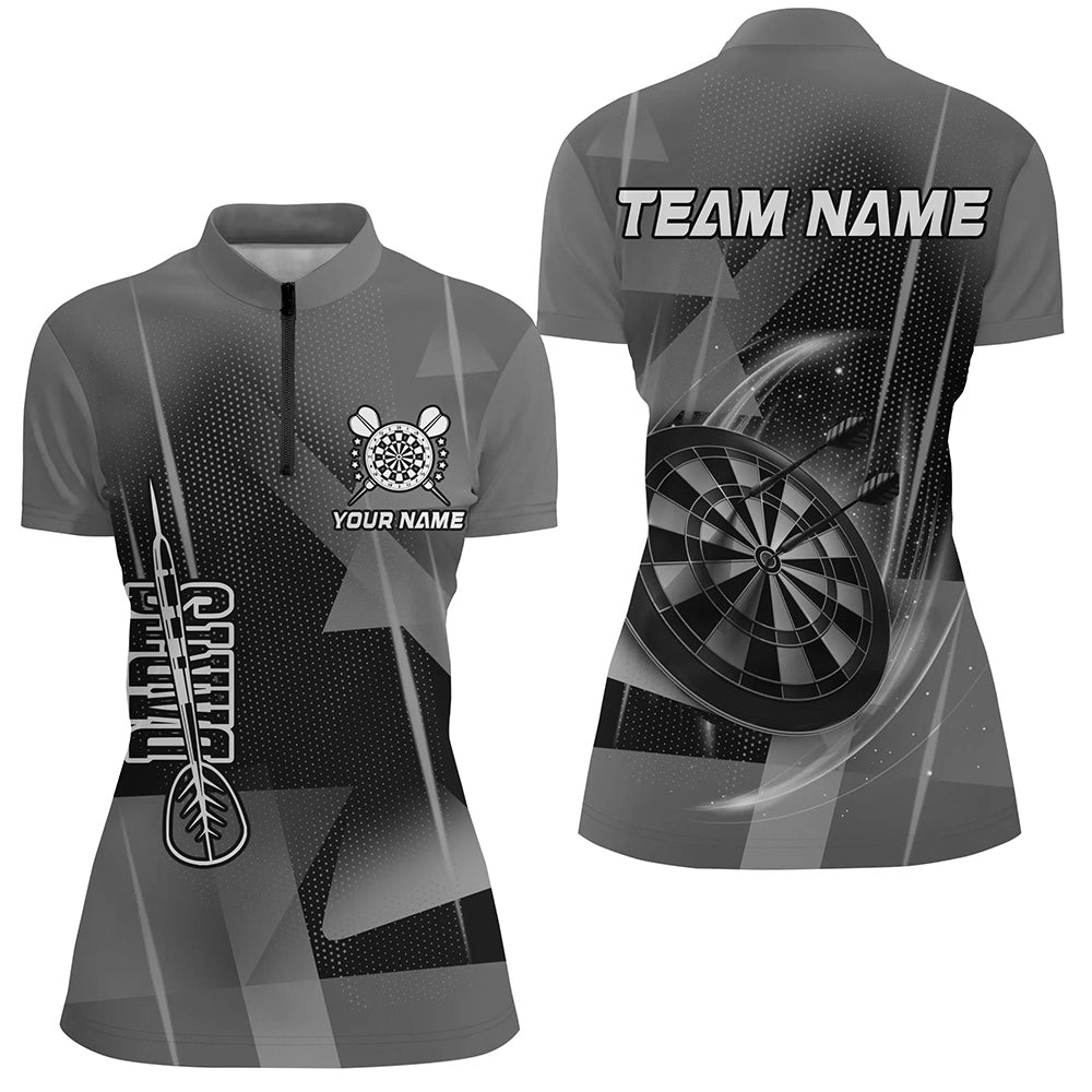 Individuelles Graues Darts Damen Quarter Zip Shirt, Dart Team Uniform Outfit TDM2575
