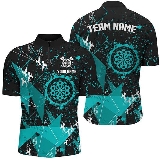 Individuelles Grunge Türkises Darts Herren Shirt mit Viertelreißverschluss, Dart Trikots TDM3297