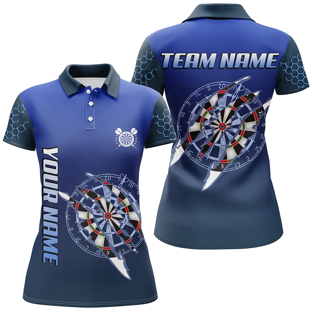 Blaues Darts-Turnier Poloshirt für Damen, Individuelles Dartshirt, Dart-Teamtrikots TDM3301
